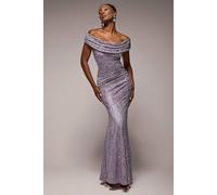 Goddiva Women's Cowl Neck Sequin Lace Maxi Dress in Purple | Size: 10 Goddiva Purple 10