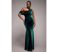 Goddiva Women's Cowl One Shoulder Velvet Maxi Dress in Emerald | Size: 8 Goddiva Emerald 8