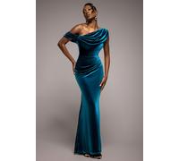 Goddiva Women's Cowl One Shoulder Velvet Maxi Dress in Teal | Size: 16 Goddiva Teal 16