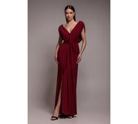 Goddiva Women's Cowl Plunge Draped Mermaid Maxi Dress in Wine | Size: 8 Goddiva Wine 8