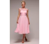 Goddiva Women's Crochet & Pleated Top Midi in Light Pink | Size: 8 Goddiva Light Pink 8