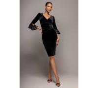 Goddiva Women's Crochet Velvet Wrap Midi Dress in Black | Size: 14