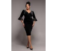 Goddiva Women's Crochet Velvet Wrap Midi Dress in Black | Size: 18
