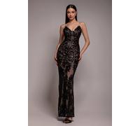 Goddiva Women's Cross Back Diamante Strap Sequin Maxi Dress in Black | Size: 8