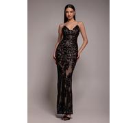 Goddiva Women's Cross Back Diamante Strap Sequin Maxi in Black | Size: 14 Goddiva Black 14