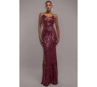 Goddiva Women's Cross Back Diamante Strap Sequin Maxi in Burgundy | Size: 16 Goddiva Burgundy 16