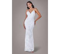 Goddiva Women's Cross Back Diamante Strap Sequin Maxi in White | Size: 8 Goddiva White 8
