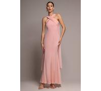 Goddiva Women's Cross Front Scarf Back Chiffon Mermaid Maxi Dress in Light Pink | Size: 8