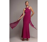 Goddiva Women's Cross Front Scarf Back Chiffon Mermaid Maxi Dress in Magenta | Size: 18