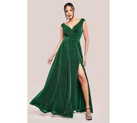 Goddiva Women's Crossover Sparkling Glitter Maxi Dress in Emerald | Size: 10 Goddiva Emerald 10