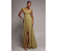 Goddiva Women's Crossover Sparkling Glitter Maxi Dress in Gold | Size: 12 Goddiva Gold 12
