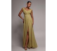 Goddiva Women's Crossover Sparkling Glitter Maxi Dress in Gold | Size: 8