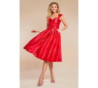 Goddiva Women's Crushed Satin Sleeveless A Line Midi Dress in Red | Size: 18