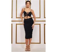 Goddiva Women's Cut Out Ruched Midi Dress With Drawstring in Black | Size: 12