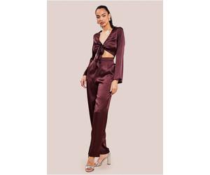 Goddiva Women's Cut Out Satin Jumpsuit in Brown | Size: 10