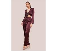Goddiva Women's Cut Out Satin Jumpsuit in Brown | Size: 12