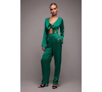Goddiva Women's Cut Out Satin Jumpsuit in Emerald | Size: 10 Goddiva Emerald 10