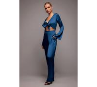 Goddiva Women's Cut Out Satin Jumpsuit in Navy | Size: 10 Goddiva Navy 10