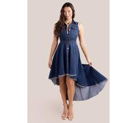 Goddiva Women's Denim Sleeveless High & Low Midaxi Dress in Navy | Size: 8