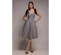 Goddiva Women's Diagonal Stripe Velvet Bow A Line Midi Dress | Size: 8