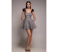 Goddiva Women's Diagonal Stripe Velvet Bow A Line Mini Dress | Size: 12
