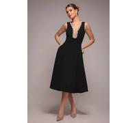 Goddiva Women's Diamante Embellished Neck A Line Midi Dress in Black | Size: 10