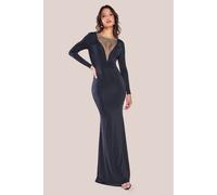 Goddiva Women's Diamante Fishnet Cowl Back Maxi in Black | Size: 10 Goddiva Black 10