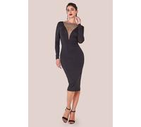 Goddiva Women's Diamante Fishnet Cowl Back Midi Dress in Black | Size: 8