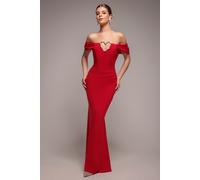 Goddiva Women's Diamante Heart Trim Evening Maxi Dress in Red | Size: 10 Goddiva Red 10