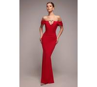Goddiva Women's Diamante Heart Trim Evening Maxi Dress in Red | Size: 14