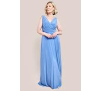 Goddiva Women's Diamante & Scalloped Lace Neck Maxi Dress in Light Blue | Size: 12 Goddiva Light Blue 12