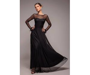 Goddiva Women's Dobby Mesh Feather Sleeve Hem Maxi Dress in Black | Size: 18