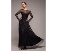 Goddiva Women's Dobby Mesh Feather Sleeve Hem Maxi in Black | Size: 10 Goddiva Black 10