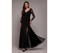 Goddiva Women's Dobby Mesh Insert Long Sleeve A in Black | Size: 18