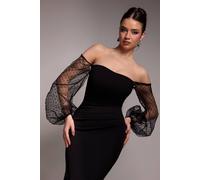 Goddiva Women's Dobby Organza Bishop Sleeve Multiway Maxi Dress in Black | Size: 12