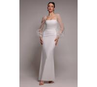 Goddiva Women's Dobby Organza Bishop Sleeve Multiway Maxi Dress in White | Size: 14