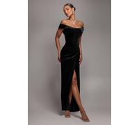 Goddiva Women's Draped Shoulder Velvet Corset Maxi Dress in Black | Size: 18