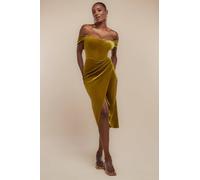 Goddiva Women's Draped Shoulder Velvet Corset Midi Dress in Olive | Size: 10
