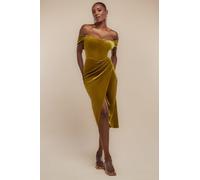Goddiva Women's Draped Shoulder Velvet Corset Midi in Olive | Size: 8 Goddiva Olive 8
