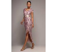 Goddiva Women's Embroidered Sequin Tassel Front Split Midaxi Dress in Light Pink | Size: 6
