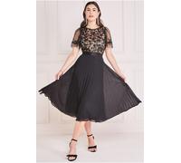 Goddiva Women's Embroidered Top Chiffon Pleated Midi in Black | Size: 12 Goddiva Black 12