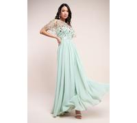 Goddiva Women's Embroidered Top Flutter Sleeve Maxi in Pale Green | Size: 10 Goddiva Pale Green 10
