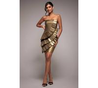 Goddiva Women's Fan Pleated Boobtube Scuba Crepe Mini in Gold | Size: 14