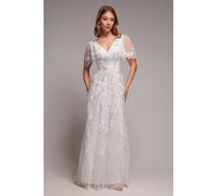 Goddiva Women's Flared Sleeve Embroidered Maxi Dress in White | Size: 12 Goddiva White 12