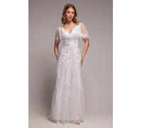 Goddiva Women's Flared Sleeve Embroidered Maxi Dress in White | Size: 14