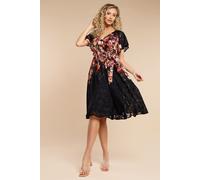 Goddiva Women's Floral Flutter Sleeve Wrap Midi Dress in Black | Size: 12 Goddiva Black 12