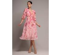 Goddiva Women's Floral Print Wrap A Line Midi Dress in Light Pink | Size: 10