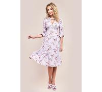 Goddiva Women's Floral Printed Flared Sleeve Midi in Lilac | Size: 10 Goddiva Lilac 10