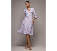 Goddiva Women's Floral Printed Flared Sleeve Midi in Lilac | Size: 14 Goddiva Lilac 14