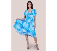 Goddiva Women's Floral Printed Flutter Sleeve Chiffon Midi Dress in Light Blue | Size: 10 Goddiva Light Blue 10
